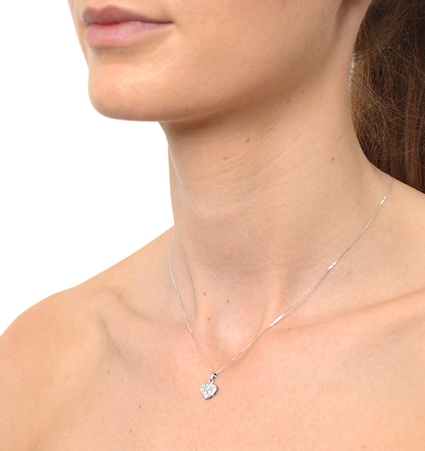 Heart Pendant Necklace 0.09ct Diamond 9K White Gold